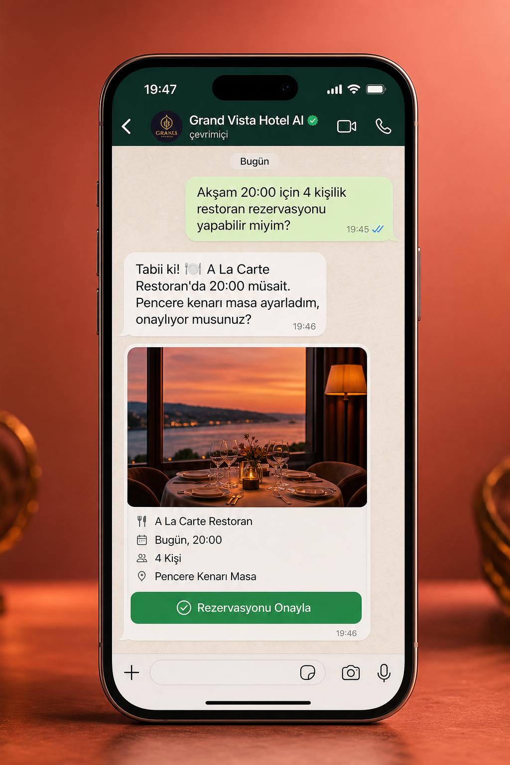 WhatsApp üzerinden restoran rezervasyonu yapan misafir sohbeti